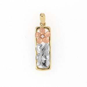 Two toned scrolled plumeria pendant 14K
